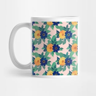 Pretty Blue Yellow floral and foliage pink Design Mug